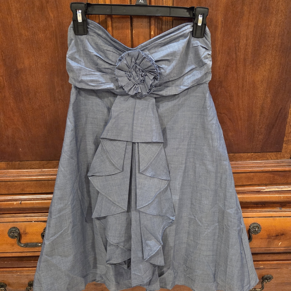 J. Crew Strapless Blue Dress with Ruffle Detail